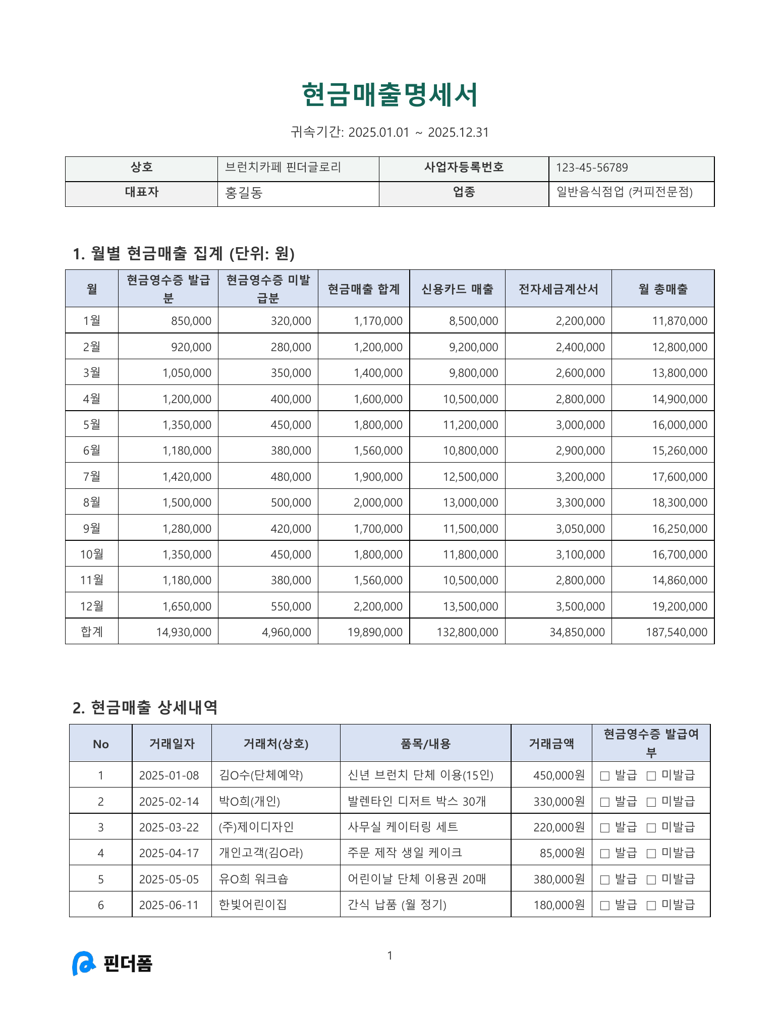 현금매출명세서 미리보기