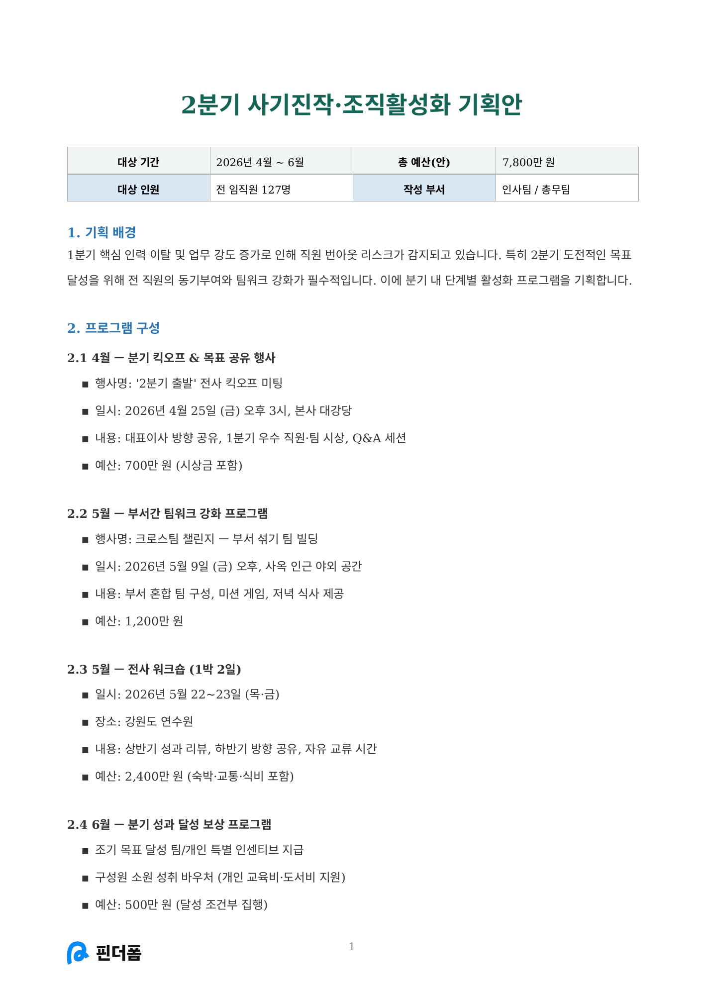 2분기 사기진작·조직활성화 기획안 미리보기