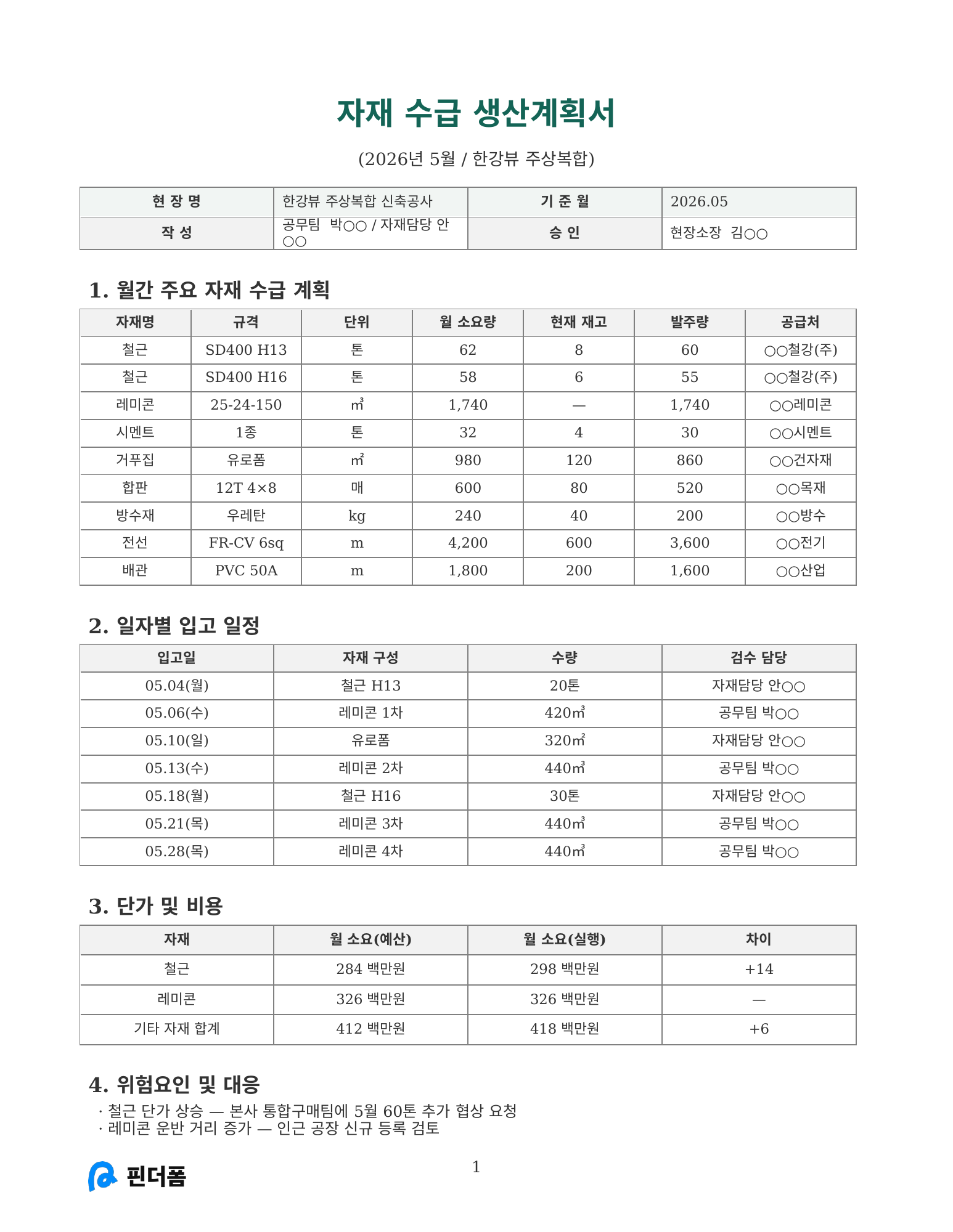 자재 수급 생산계획서 미리보기