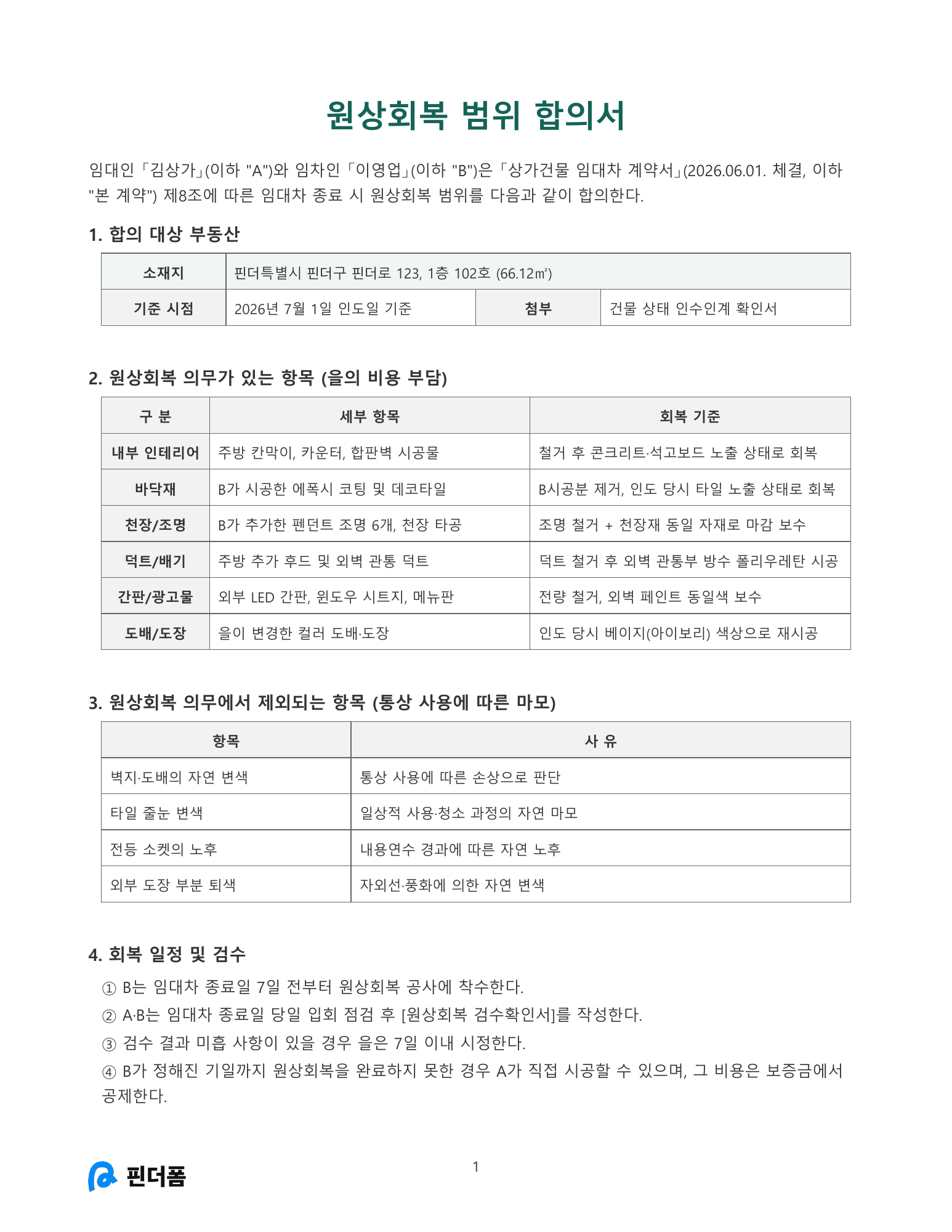 원상회복 범위 합의서 미리보기