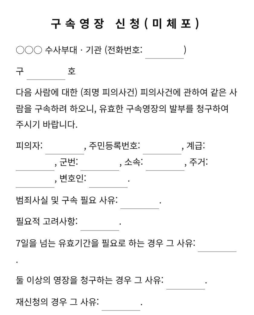 구속영장 신청(미체포) 미리보기