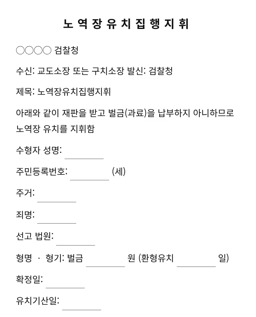 노역장유치집행지휘, 유치집행종료통지 미리보기