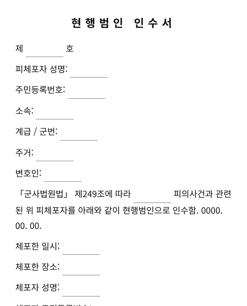 현행범인 인수서 미리보기