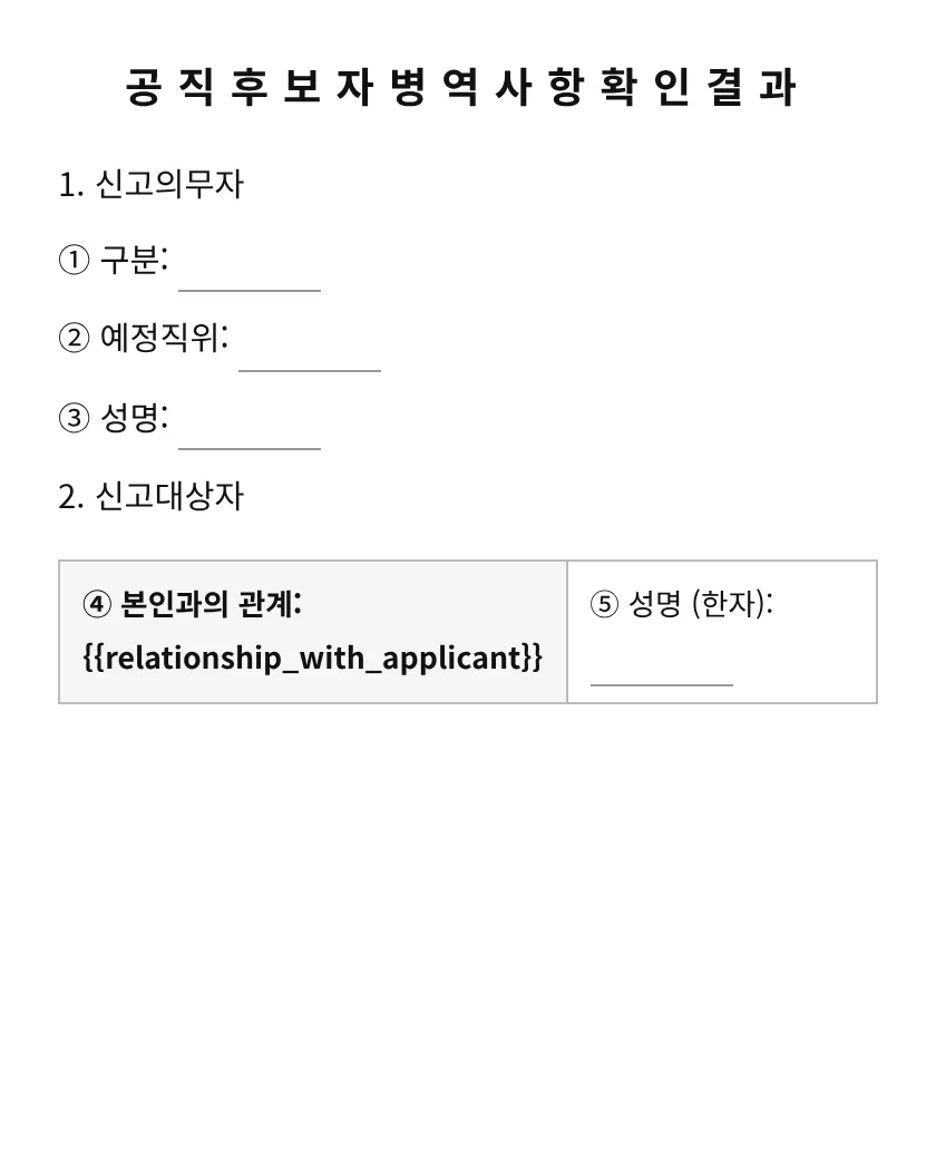 공직후보자병역사항확인결과 미리보기