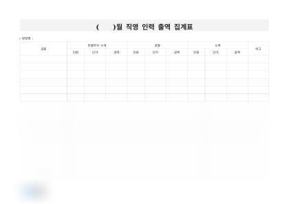 (    )월 직영 인력 출역 집계표 미리보기