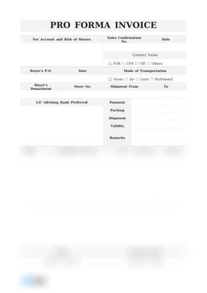 영문 견적 송장/판매 확인서(Pro Forma Invoice) 미리보기