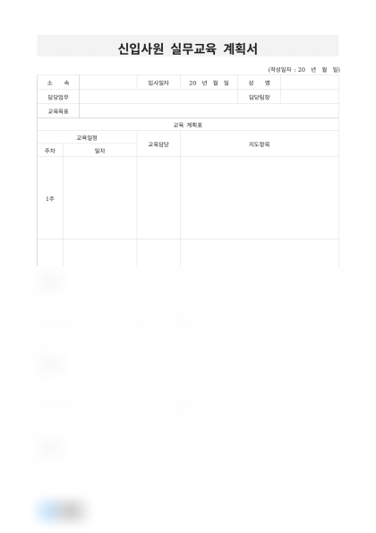 신입사원 실무교육 계획서 미리보기