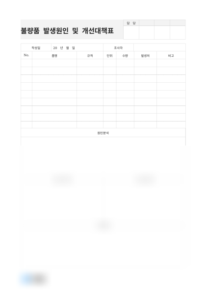 불량품 발생원인 및 개선대책표 미리보기