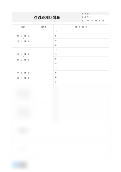 경영과제대책표(과제별 대책방안) 미리보기