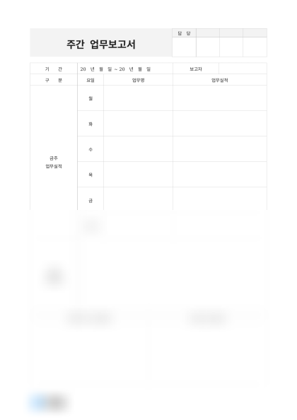 주간 업무보고서(간단형) 양식, 예시(생산부 외 4건) 미리보기