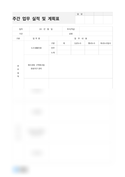 주간 업무 실적 및 계획표 및 작성 예시 미리보기