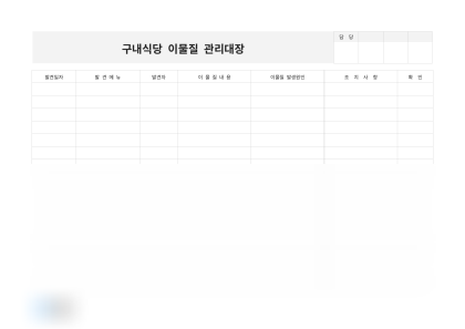 구내식당 이물질 관리대장(조치사항) 미리보기