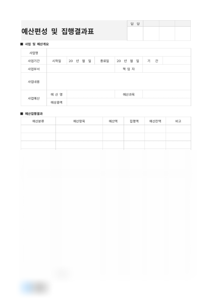 예산편성 및 집행결과표(예산개요 및 집행액) 미리보기