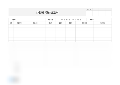 사업비 결산보고서(증감사유) 미리보기