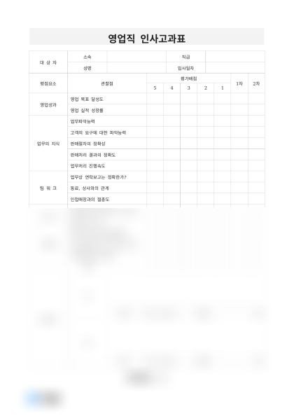 영업직 인사고과표 미리보기