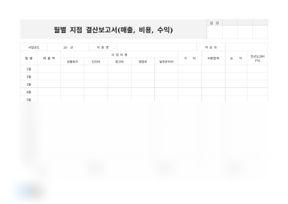 월별 지점 결산보고서 미리보기
