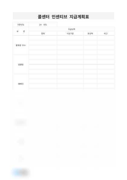 콜센터 인센티브 지급계획표(포상액) 미리보기