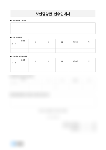 보안담당관 인수인계서(소속 및 등급별 현황) 미리보기
