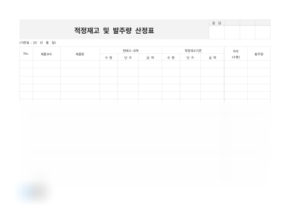 적정재고 및 발주량 산정표 미리보기