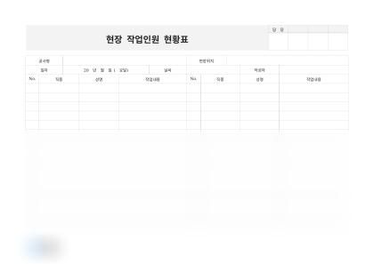 현장 작업인원 현황표 미리보기