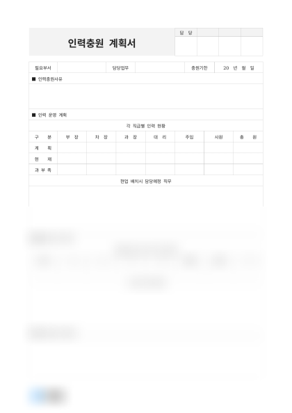 인력충원 계획서(직급별 현황) 미리보기