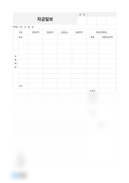 자금일보 현금잔액명세 미리보기