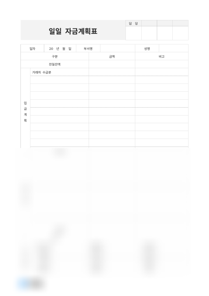 일일 자금계획표 미리보기