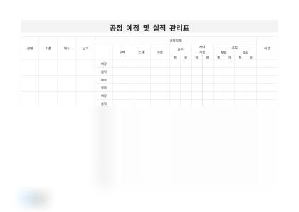 공정 예정 및 실적 관리표 미리보기