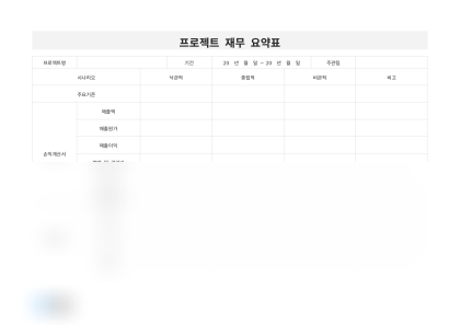 프로젝트 재무 요약표 미리보기
