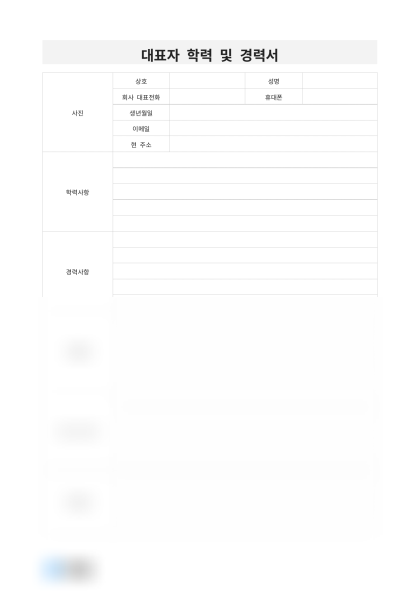 대표자 학력 및 경력서 미리보기