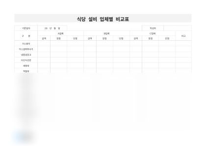 식당 설비 업체별 비교표 미리보기