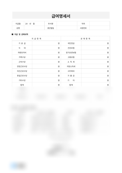 급여명세서 세부사항 미리보기
