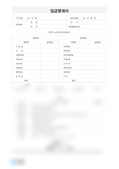 임금명세서 (월별 지급·공제 내역) 미리보기