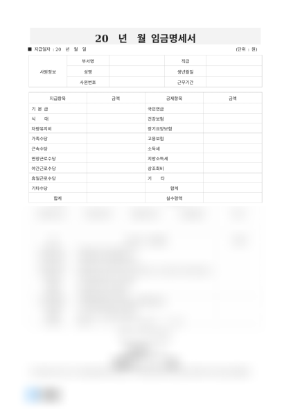 임금명세서 (사원정보와 수당내역) 미리보기