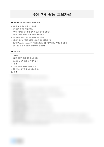 식품업 3정 7S 활동 교육자료 및 점검표 미리보기