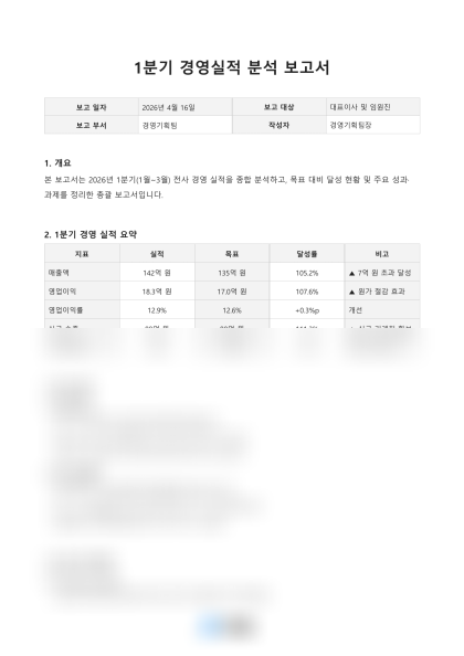 1분기 경영실적 분석 보고서 미리보기