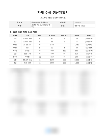 자재 수급 생산계획서 미리보기