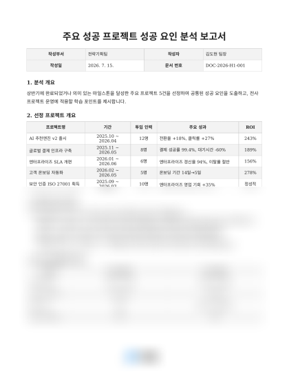 주요 성공 프로젝트 성공 요인 분석 보고서 미리보기
