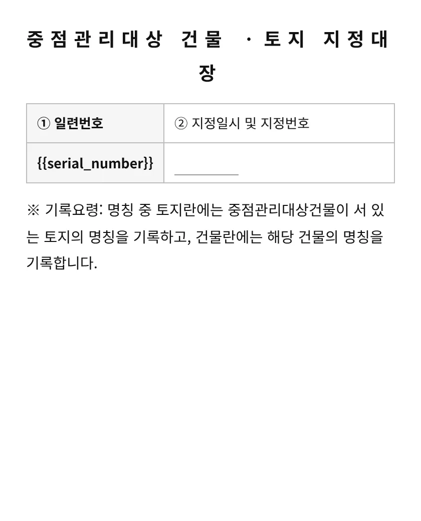 중점관리대상 건물 ㆍ토지 지정대장 미리보기