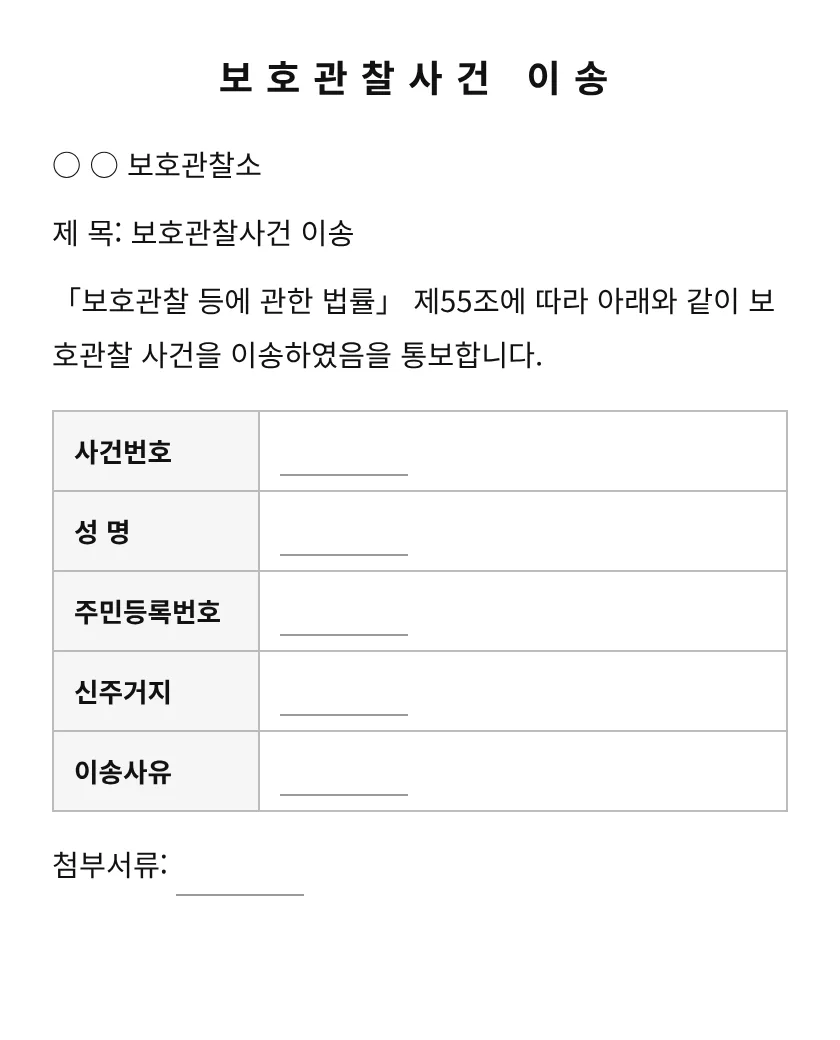 보호관찰사건 이송 미리보기