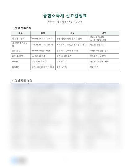 종합소득세 신고일정표 미리보기