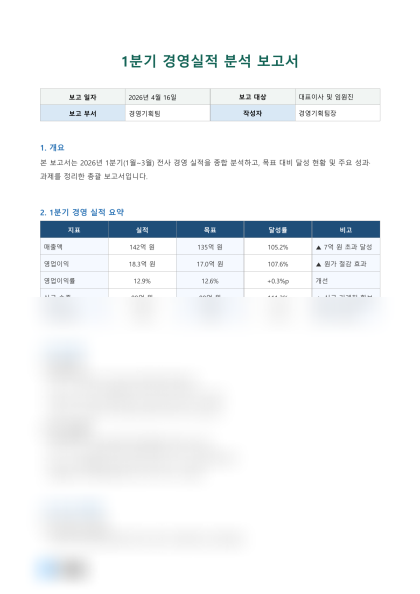 1분기 경영실적 분석 보고서 미리보기