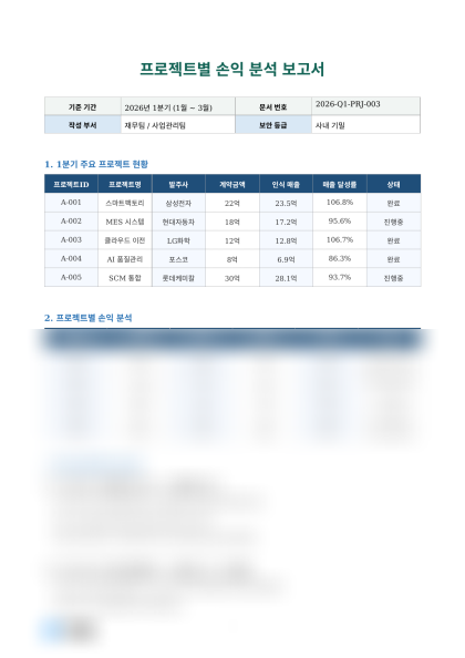프로젝트별 손익 분석 보고서 미리보기