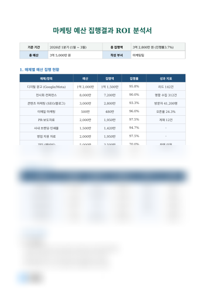 마케팅 예산 집행결과 ROI 분석서 미리보기