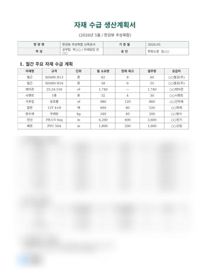 자재 수급 생산계획서 미리보기