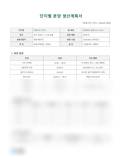 단지별 분양 생산계획서 미리보기