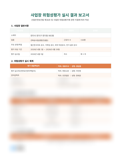 사업장 위험성평가 실시 결과 보고서 미리보기