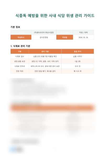 식중독 예방을 위한 사내 식당 위생 관리 가이드 미리보기